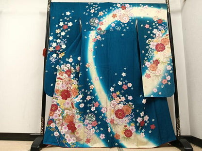 平和屋着物●豪華振袖　雪輪花文　暈し染め　金彩　正絹　逸品　AABI4844ph