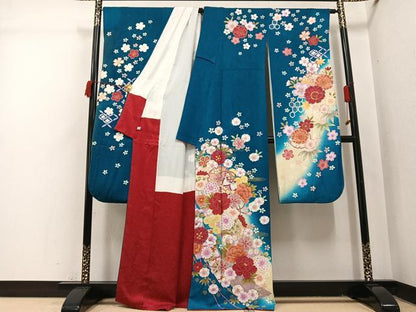 平和屋着物●豪華振袖　雪輪花文　暈し染め　金彩　正絹　逸品　AABI4844ph