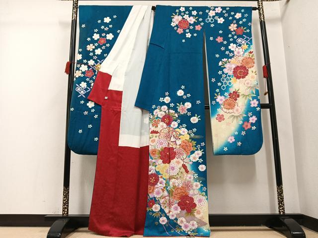 平和屋着物●豪華振袖　雪輪花文　暈し染め　金彩　正絹　逸品　AABI4844ph