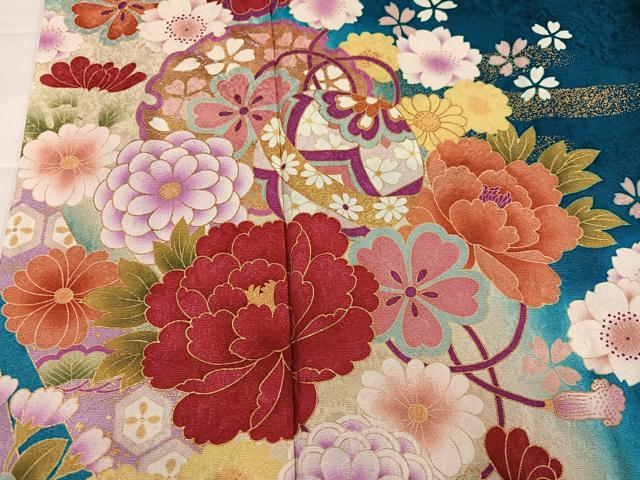 平和屋着物●豪華振袖　雪輪花文　暈し染め　金彩　正絹　逸品　AABI4844ph