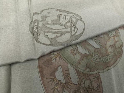 平和屋着物●男性　長襦袢　袷　龍　鍔柄　金彩　正絹　逸品　AABI4846ph