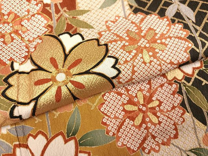 平和屋着物●豪華振袖　駒刺繍　枝花文　暈し染め　金彩　正絹　逸品　AABI4847ph