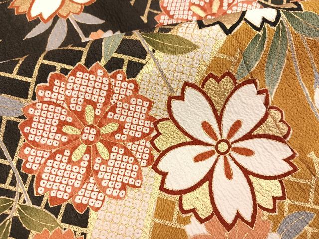 平和屋着物●豪華振袖　駒刺繍　枝花文　暈し染め　金彩　正絹　逸品　AABI4847ph