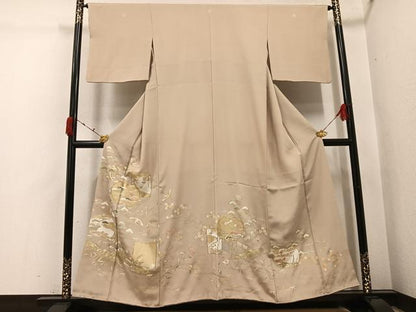 平和屋着物●豪華色留袖　友禅　駒刺繍　松竹梅飛鶴風景草花文　金彩　正絹　逸品　AABI4848ph