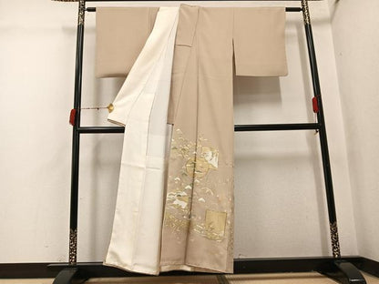 平和屋着物●豪華色留袖　友禅　駒刺繍　松竹梅飛鶴風景草花文　金彩　正絹　逸品　AABI4848ph