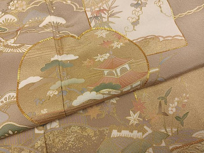 平和屋着物●豪華色留袖　友禅　駒刺繍　松竹梅飛鶴風景草花文　金彩　正絹　逸品　AABI4848ph