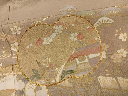 平和屋着物●豪華色留袖　友禅　駒刺繍　松竹梅飛鶴風景草花文　金彩　正絹　逸品　AABI4848ph