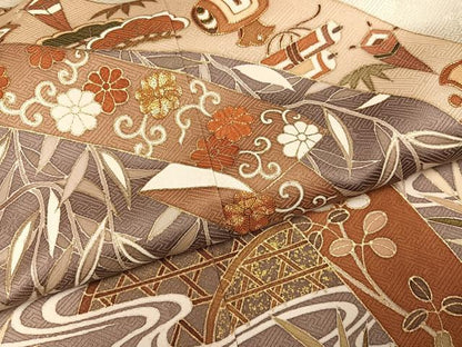 平和屋着物●豪華色留袖　友禅　駒刺繍　松竹梅籬宝尽くし　暈し染め　金彩　正絹　逸品　AABI4851ph