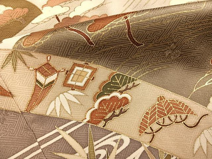 平和屋着物●豪華色留袖　友禅　駒刺繍　松竹梅籬宝尽くし　暈し染め　金彩　正絹　逸品　AABI4851ph