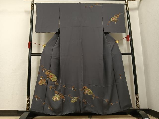 平和屋着物●訪問着　作家物　彩花　竹屋町刺繍　地紙草花文　金彩　正絹　逸品　AABI4854ph