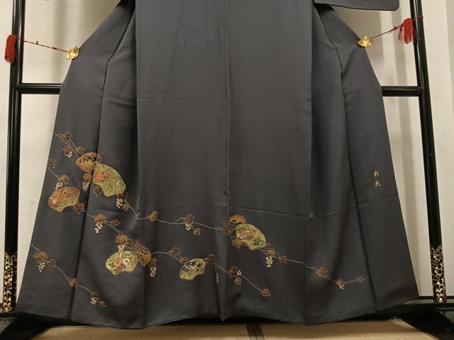 平和屋着物●訪問着　作家物　彩花　竹屋町刺繍　地紙草花文　金彩　正絹　逸品　AABI4854ph
