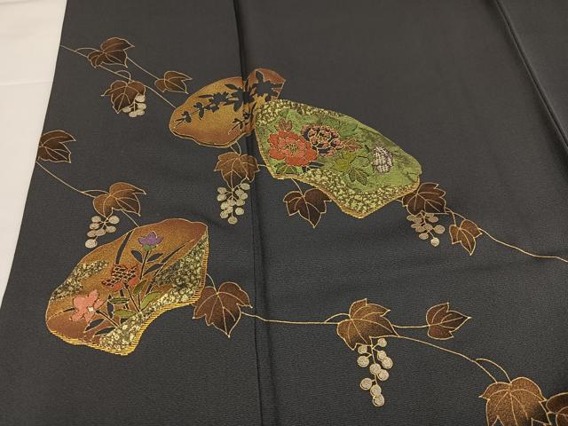 平和屋着物●訪問着　作家物　彩花　竹屋町刺繍　地紙草花文　金彩　正絹　逸品　AABI4854ph