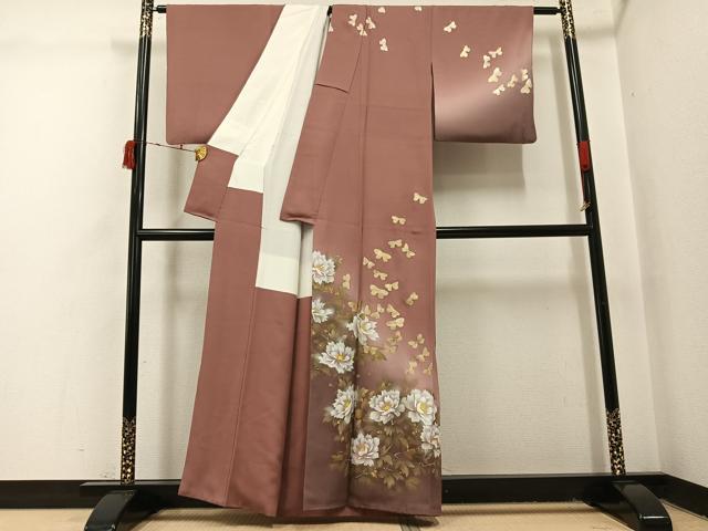 平和屋着物●訪問着　作家物　瀬戸嵐山　花蝶文　暈し染め　金彩　正絹　逸品　AABI4855ph