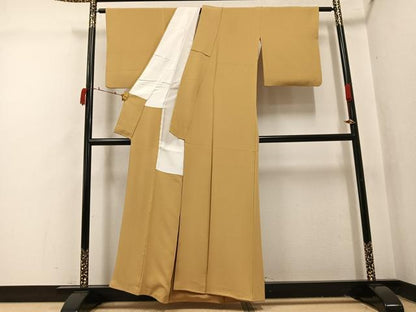 平和屋着物●上質な色無地　黄橡色　正絹　逸品　AABI4856ph