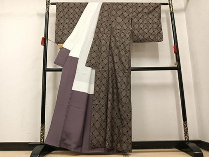 平和屋着物●本場大島紬　カタス7マルキ　篭目文　正絹　逸品　AABI4857ph
