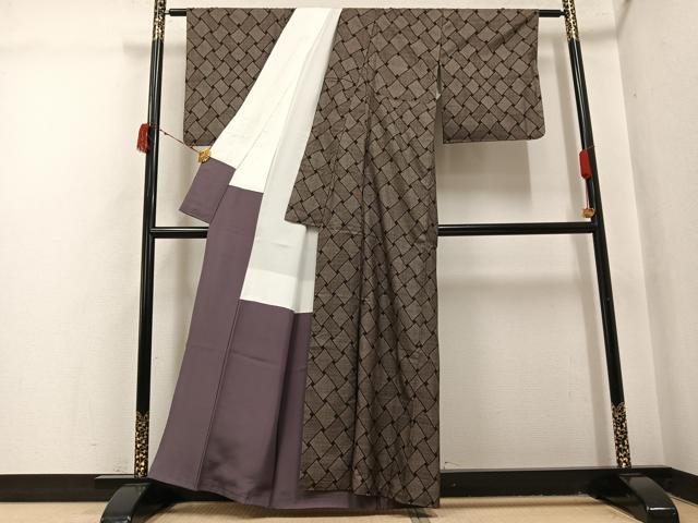 平和屋着物●本場大島紬　カタス7マルキ　篭目文　正絹　逸品　AABI4857ph