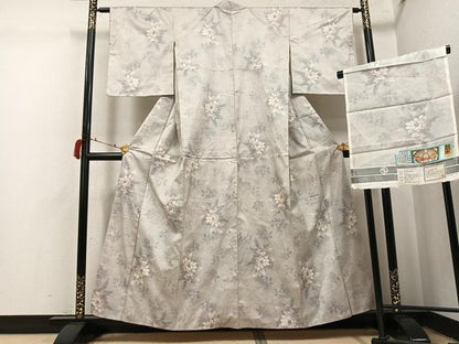 平和屋着物●本場大島紬　白大島　名匠たかし 　白大島　カタス7マルキ　草花文　証紙付き　正絹　逸品　AABI4862ph