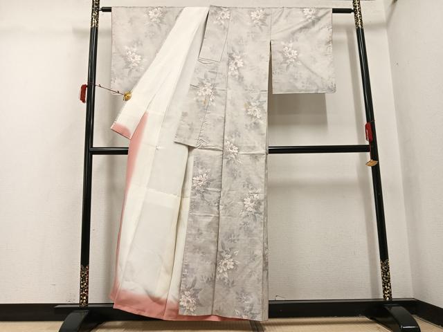平和屋着物●本場大島紬　白大島　名匠たかし 　白大島　カタス7マルキ　草花文　証紙付き　正絹　逸品　AABI4862ph