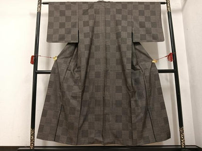 平和屋着物●本場大島紬　カタス7マルキ　市松文様　正絹　逸品　AABI4863ph
