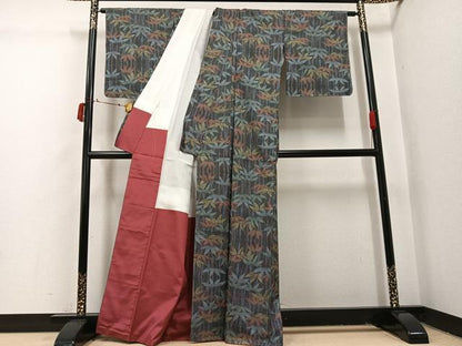 平和屋着物●本場大島紬　一元7マルキ　笹竹文　正絹　逸品　未使用　AABI4864ph