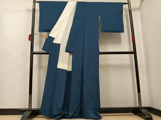 平和屋着物●無地絵羽訪問着　色無地　扇面花文　鉄御納戸色　正絹　逸品　未使用　AABI4865ph