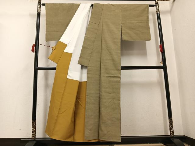 平和屋着物●結城紬　色無地　肥後煤竹色　正絹　逸品　未使用　AABI4866ph