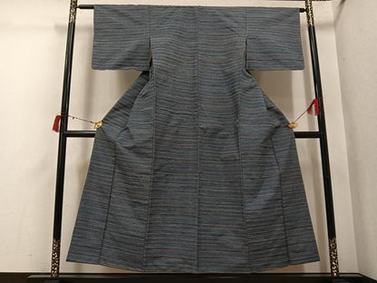平和屋着物●上質な紬　横段文　正絹　逸品　未使用　AABI4868ph