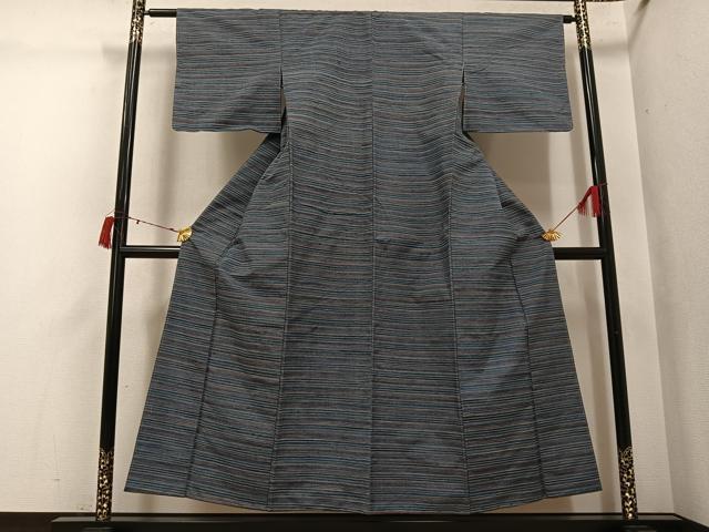 平和屋着物●上質な紬　横段文　正絹　逸品　未使用　AABI4868ph