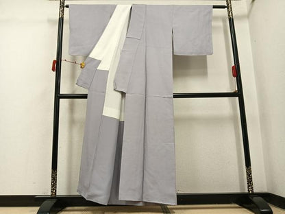 平和屋着物●上質な色無地　お召地　薄梅鼠色　正絹　逸品　AABI4876ph