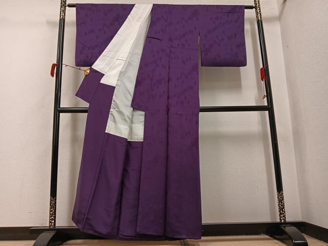 平和屋着物●上質な色無地　人物地紋　滅紫色　正絹　逸品　AABI4877ph