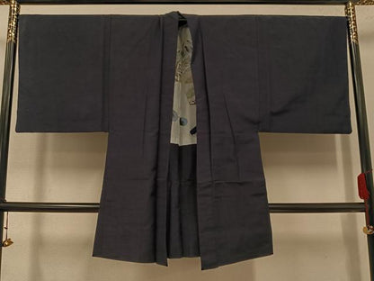 平和屋着物●男性　紬　アンサンブル　色無地　藍鉄色　正絹　逸品　AABI4879ph