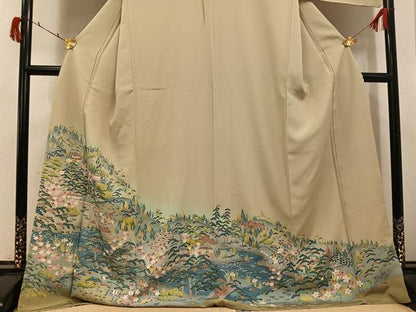 平和屋着物●豪華色留袖　友禅　作家物　松竹梅風景文　暈し染め　正絹　逸品　未使用　AABI4882ph