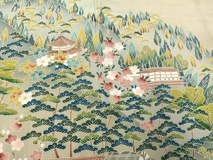 平和屋着物●豪華色留袖　友禅　作家物　松竹梅風景文　暈し染め　正絹　逸品　未使用　AABI4882ph