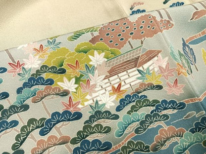 平和屋着物●豪華色留袖　友禅　作家物　松竹梅風景文　暈し染め　正絹　逸品　未使用　AABI4882ph