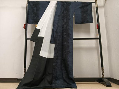 平和屋着物●結城紬　100亀甲　草木間道　ロング丈　正絹　逸品　AABI4883ph