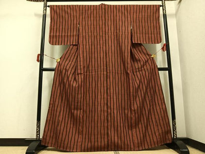 平和屋着物●上質な紬　間道　茶色　正絹　逸品　未使用　AABI4884ph