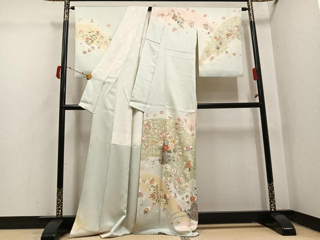 平和屋着物●訪問着　友禅　駒刺繍　花車文　金彩　正絹　逸品　AABI4885ph