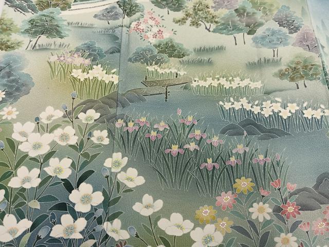 平和屋着物●訪問着　友禅　作家物　風景草花文　暈し染め　正絹　逸品　未使用　AABI4888ph