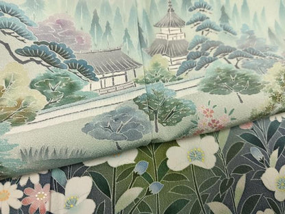 平和屋着物●訪問着　友禅　作家物　風景草花文　暈し染め　正絹　逸品　未使用　AABI4888ph