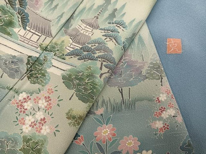 平和屋着物●訪問着　友禅　作家物　風景草花文　暈し染め　正絹　逸品　未使用　AABI4888ph