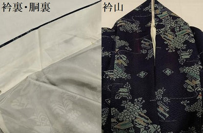 平和屋着物●上質な小紋　型染め　風景花文　正絹　逸品　AABI4889ph