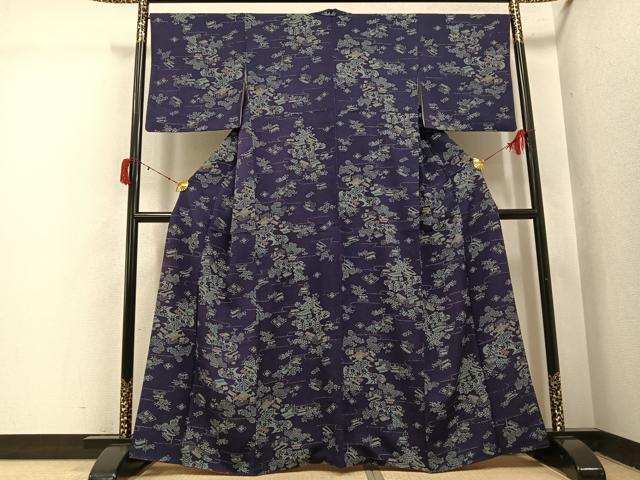 平和屋着物●上質な小紋　型染め　風景花文　正絹　逸品　AABI4889ph