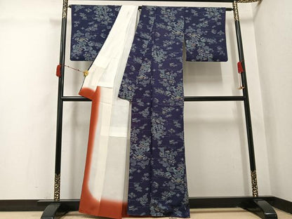 平和屋着物●上質な小紋　型染め　風景花文　正絹　逸品　AABI4889ph