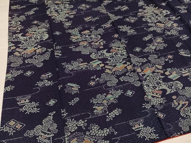 平和屋着物●上質な小紋　型染め　風景花文　正絹　逸品　AABI4889ph