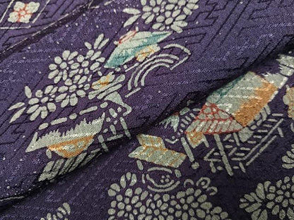 平和屋着物●上質な小紋　型染め　風景花文　正絹　逸品　AABI4889ph