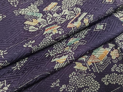 平和屋着物●上質な小紋　型染め　風景花文　正絹　逸品　AABI4889ph