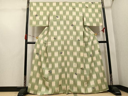 平和屋着物●上質な小紋　市松花文　暈し染め　正絹　逸品　AABI4891ph