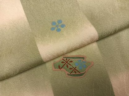 平和屋着物●上質な小紋　市松花文　暈し染め　正絹　逸品　AABI4891ph