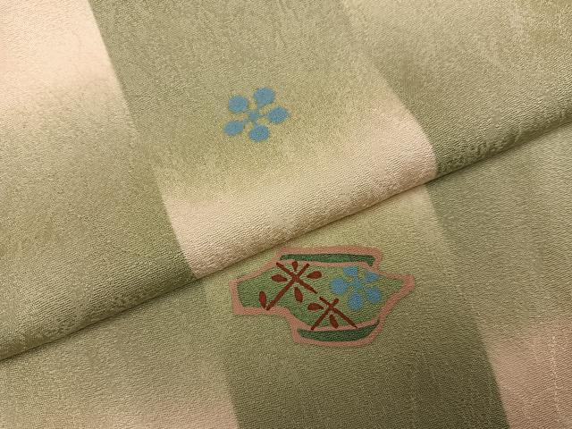 平和屋着物●上質な小紋　市松花文　暈し染め　正絹　逸品　AABI4891ph