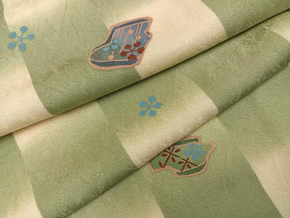 平和屋着物●上質な小紋　市松花文　暈し染め　正絹　逸品　AABI4891ph